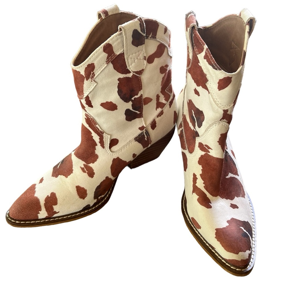 Revolve Brown and White Suede Cowgirl Boots Size 8 - Picture 4 of 14